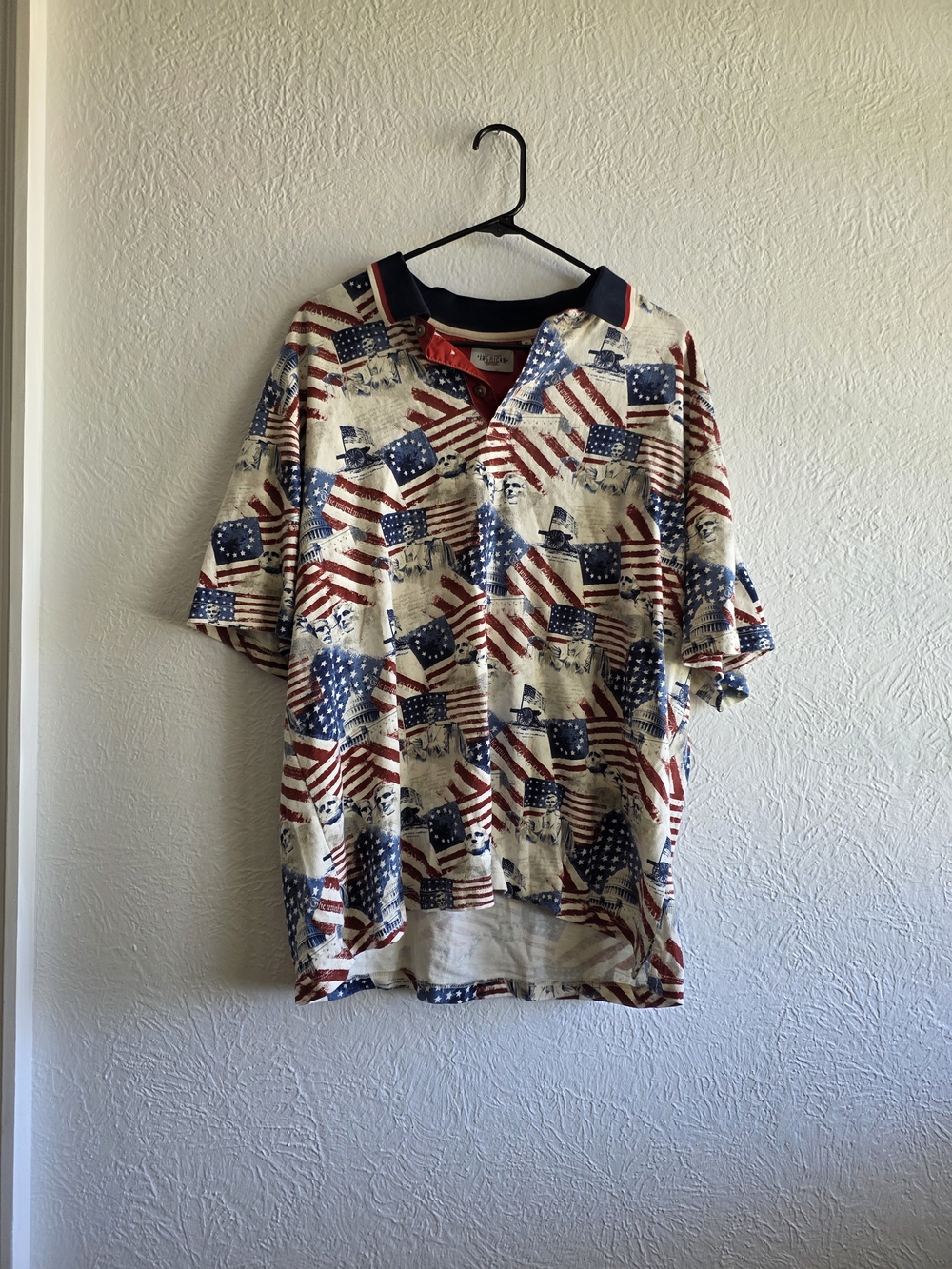 Men's Short-Sleeve Polo with Red, White & Blue Flag Print